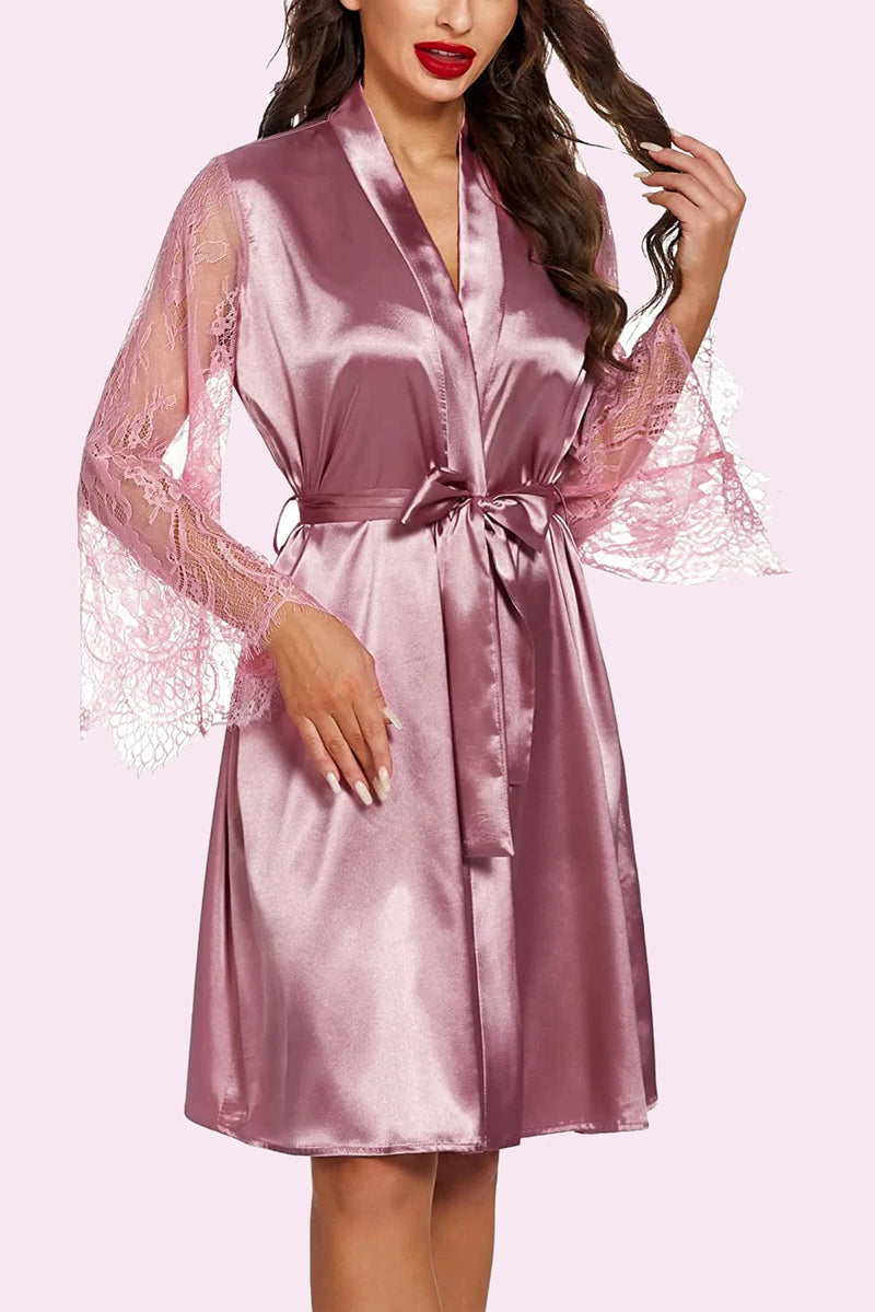 Avidlove Satin Kimono Robe for Bridesmaid and Bride Wedding Party Getting Ready Short Robe