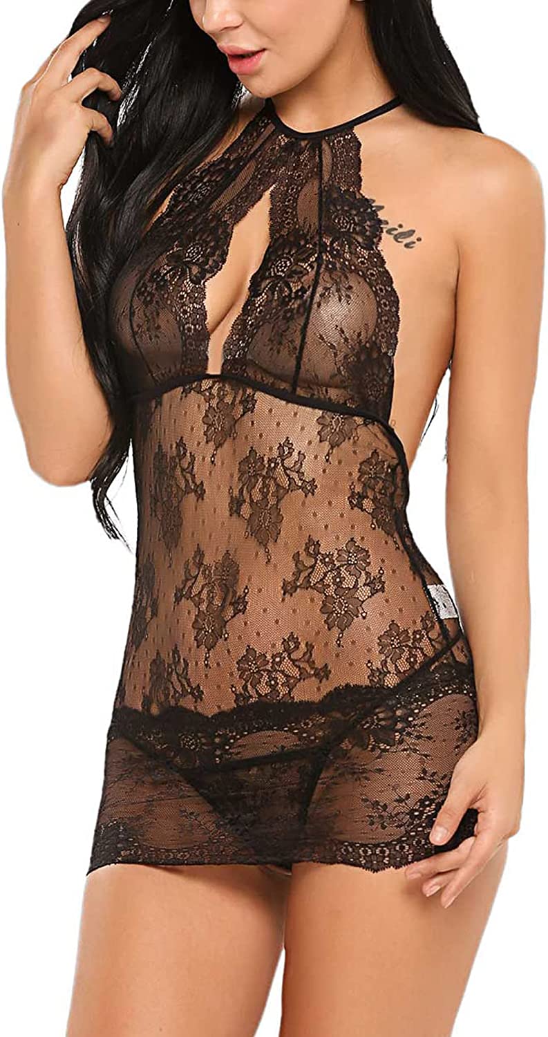 Avidlove Babydoll Dessous Neckholder Teddy Dessous Spitzen Chemise 