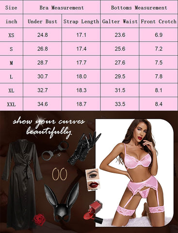 Avidlove Lingerie for Underwire Bra and Panty Sets 5 PCS Lingerie Set with Garter Belts