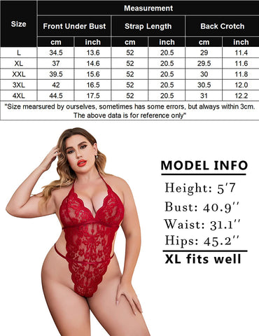 Lencería de talla grande Avidlove para body de una pieza con escote halter 