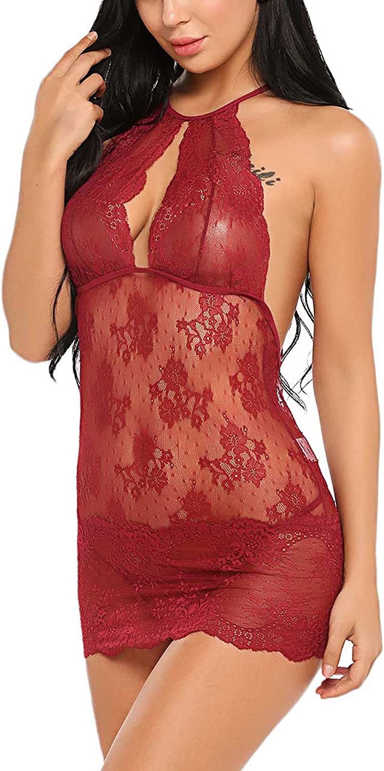 Avidlove Babydoll Lingerie Neck Halter Teddy Lingerie Lace Chemise