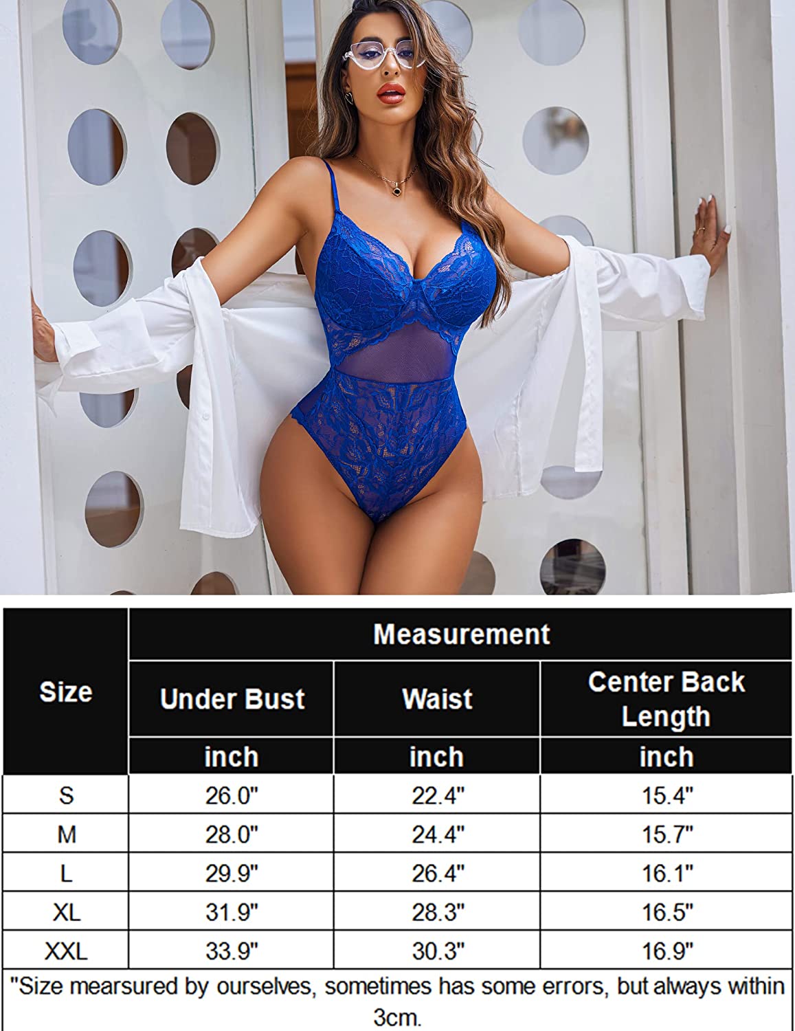 Avidlove Bodysuit mit Druckknopfverschluss im Schritt, Spitzen-Teddy-Dessous, einteilig, Dessous für Damen 