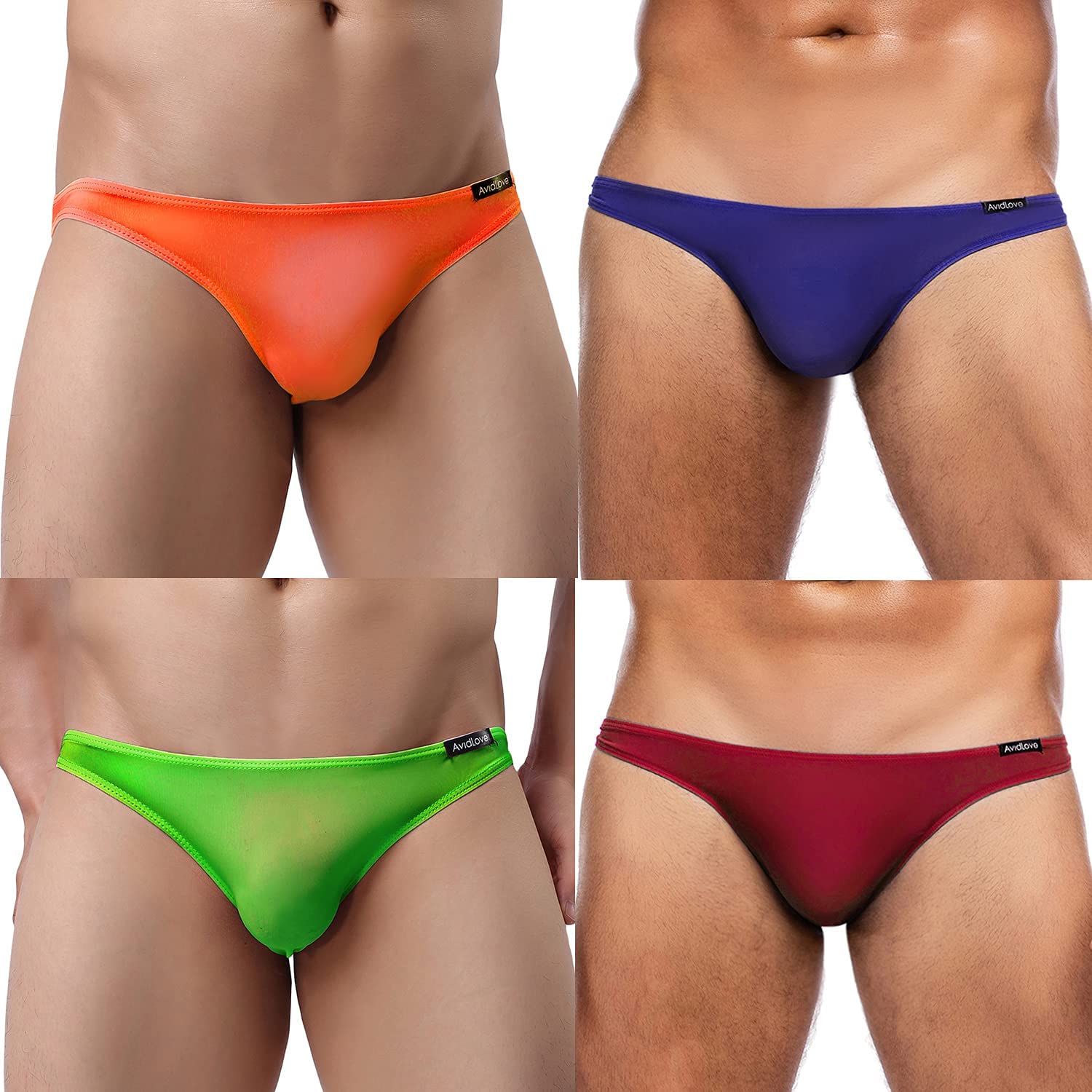 Pack de 4 calzoncillos tipo bikini elásticos de tiro bajo clásicos para hombre de Avidlove Underwear 