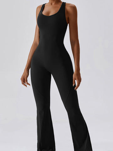 Brushed Flare Jumpsuit Open Back