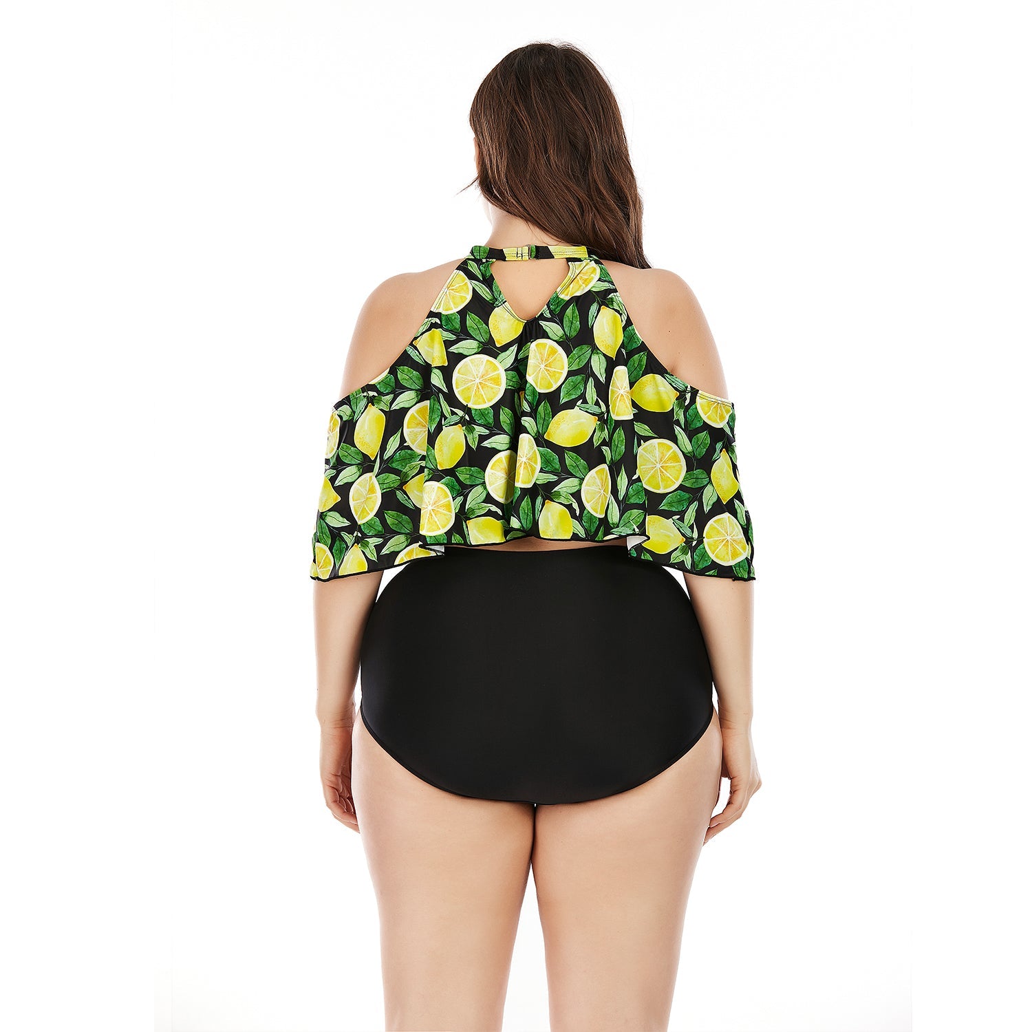 Traje de baño tankini de talla grande SiySiy con parte inferior triangular y hombros descubiertos, traje de baño de dos piezas con estampado de frutas