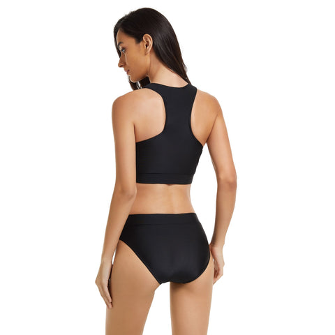 Traje de baño Bikini negro Conjunto deportivo Camiseta sin mangas Traje de baño