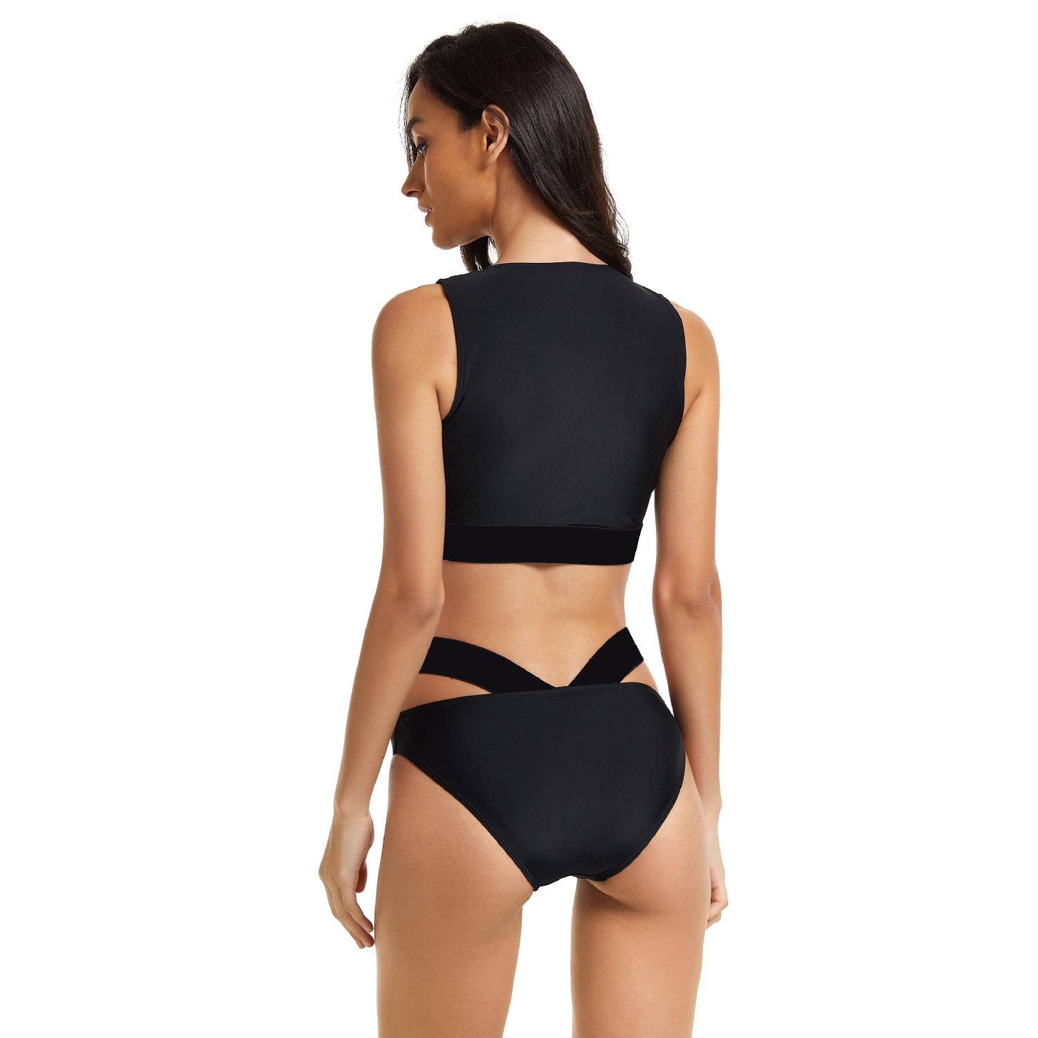 Traje de baño para conjunto de bikini negro Bikini de cintura alta