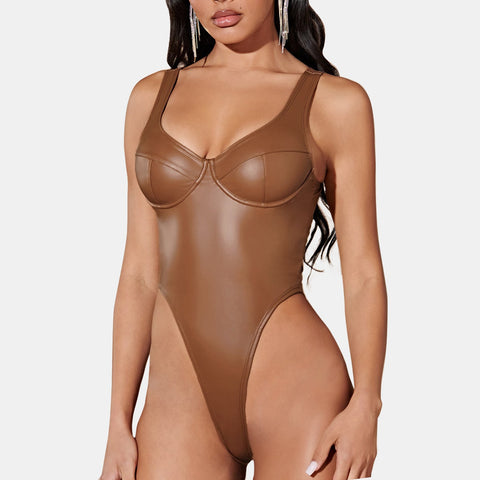 PU Leather Bustier Bodysuit