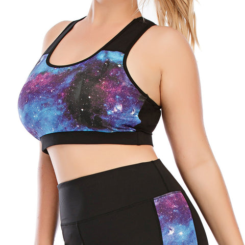 Starry Sky Printed Yoga Tops Build in Bra for Women