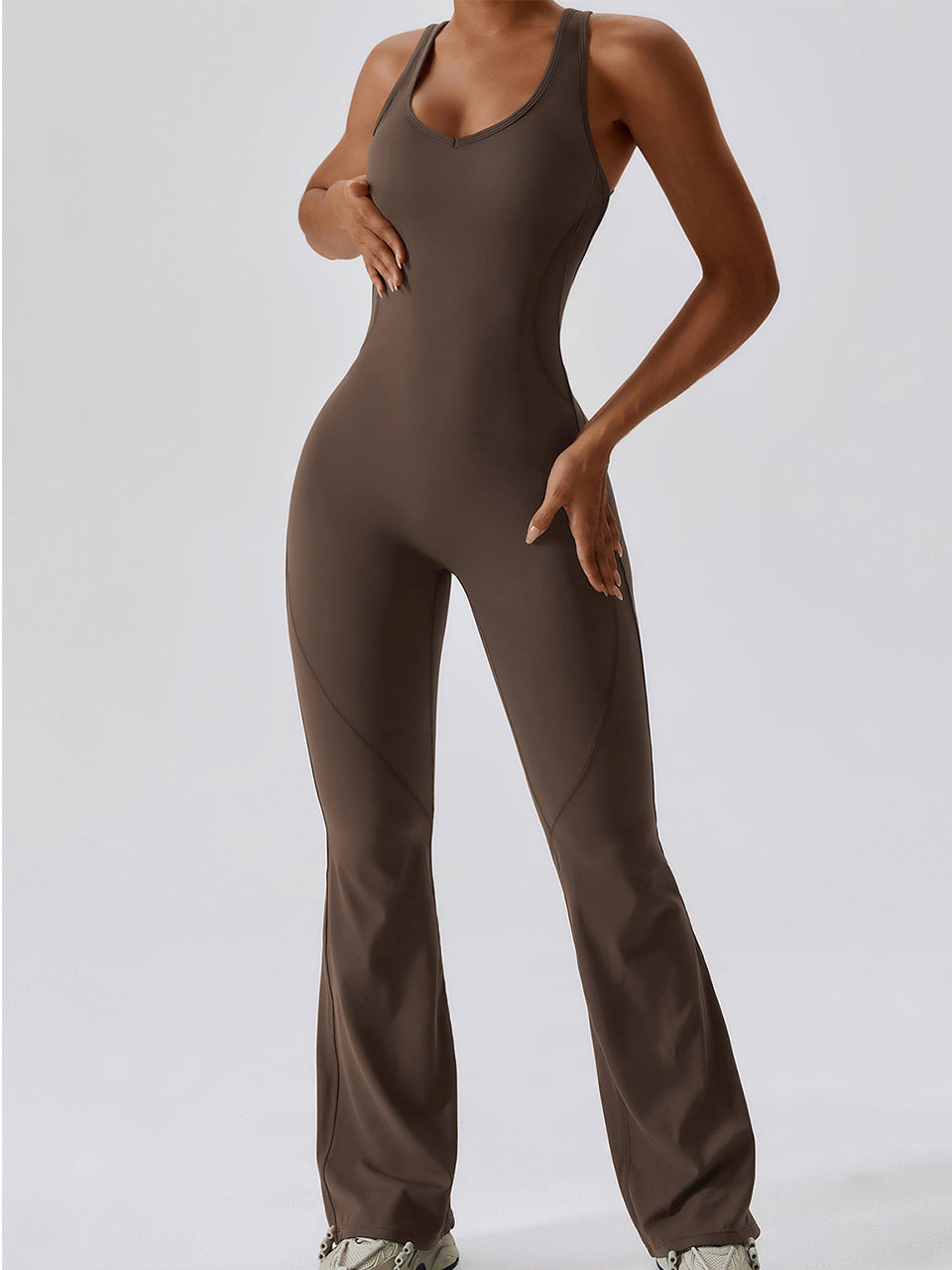 Brushed Flare Jumpsuit Open Back