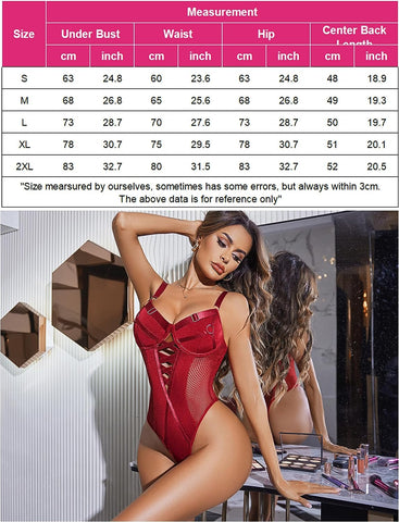 Avidlove Dessous-Body aus Netzstoff, Teddy, Bügel, Spitze, einteilig, Babydoll mit Druckknopf im Schritt, S-XXL 