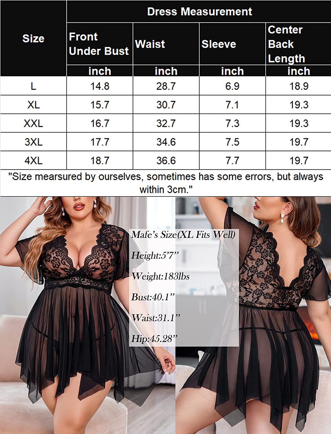 Babydoll de talla grande de Avidlove, lencería de encaje floral, camisón de malla con escote en V profundo 