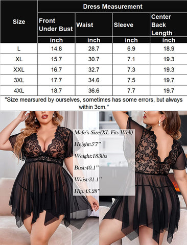 Babydoll de talla grande de Avidlove, lencería de encaje floral, camisón de malla con escote en V profundo 