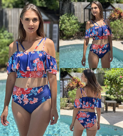 Trajes de baño Avidlove para trajes de baño de dos piezas Conjunto de bikini con parte superior con volantes y parte inferior de cintura alta 