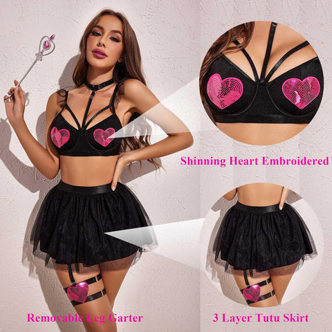 Avidlove Dessous-Set für Halloween-Amor-Kostüme, zweiteilige Push-Up-Dessous-Outfits mit Bügel 