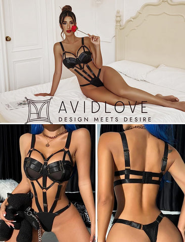 Conjunto de lencería bondage Avidlove con aros y push up, lencería de una pieza tipo babydoll 