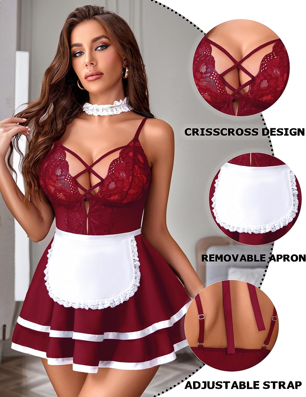 Avidlove Dienstmädchen-Dessous für Dienstmädchen-Outfit, französisches Dienstmädchen-Kostüm, Babydoll, Dessous-Kleid, Cosplay-Dessous 