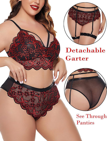 Avidlove Dessous-Set in Übergröße für BH und Höschen, Strumpfband-Dessous-Set 