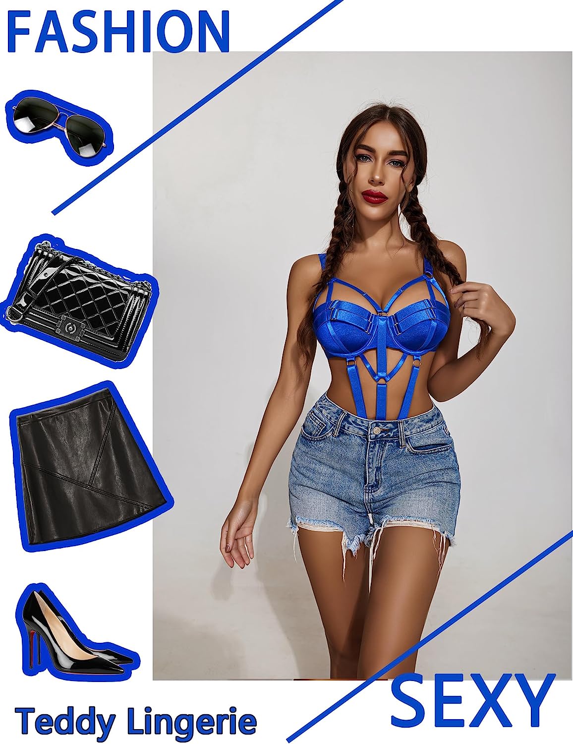 Conjunto de lencería bondage Avidlove con aros y push up, lencería de una pieza tipo babydoll 