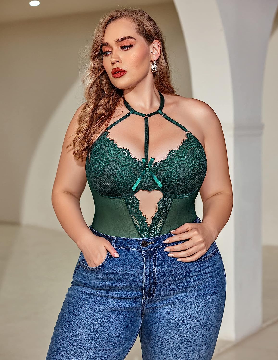 Avidlove Dessous in Übergröße für Spitzen-Bodysuit, Teddy-Dessous, einteiliges Babydoll 