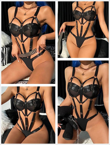 Conjunto de lencería bondage Avidlove con aros y push up, lencería de una pieza tipo babydoll 