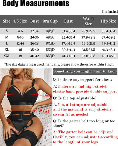 Avidlove Dessous-Set für mit Bügel Riemchen-Dessous Push Up 5-teiliges Dessous-Set mit Strumpfhalter 