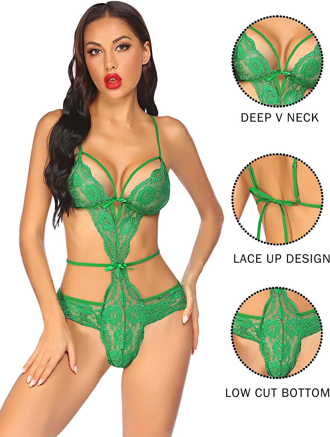 Body de encaje de Avidlove Lingerie con tiras y mini body de una pieza tipo babydoll 