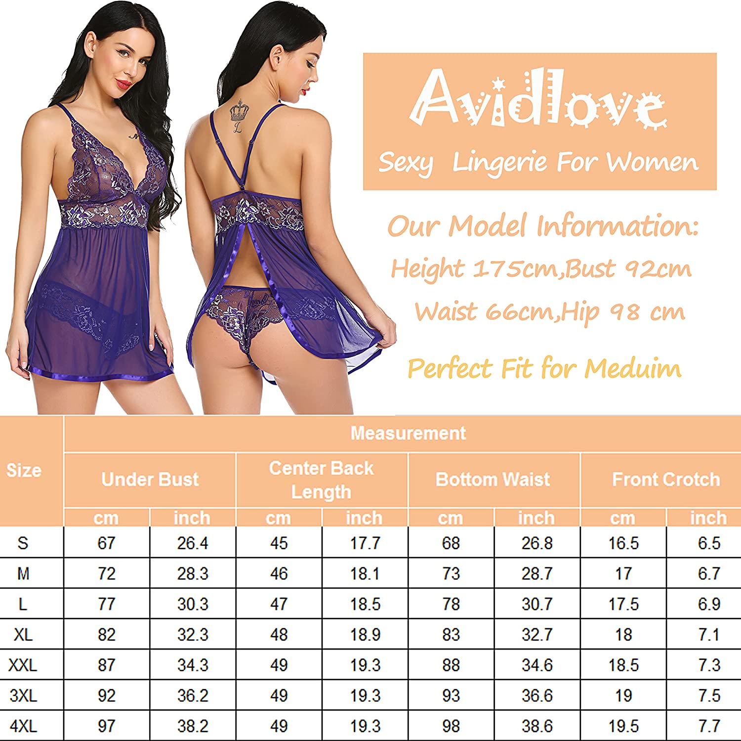 Lencería de talla grande Avidlove para babydoll de malla, camisón de encaje, trajes de tocador para embarazadas 