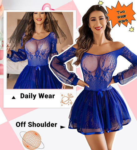 Avidlove Lingerie for Lace Babydoll Lingerie Dress Long Sleeve Lingerie Nightwear Chemise Nightie