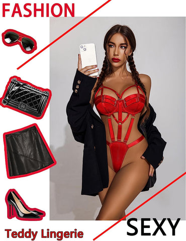 Conjunto de lencería bondage Avidlove con aros y push up, lencería de una pieza tipo babydoll 