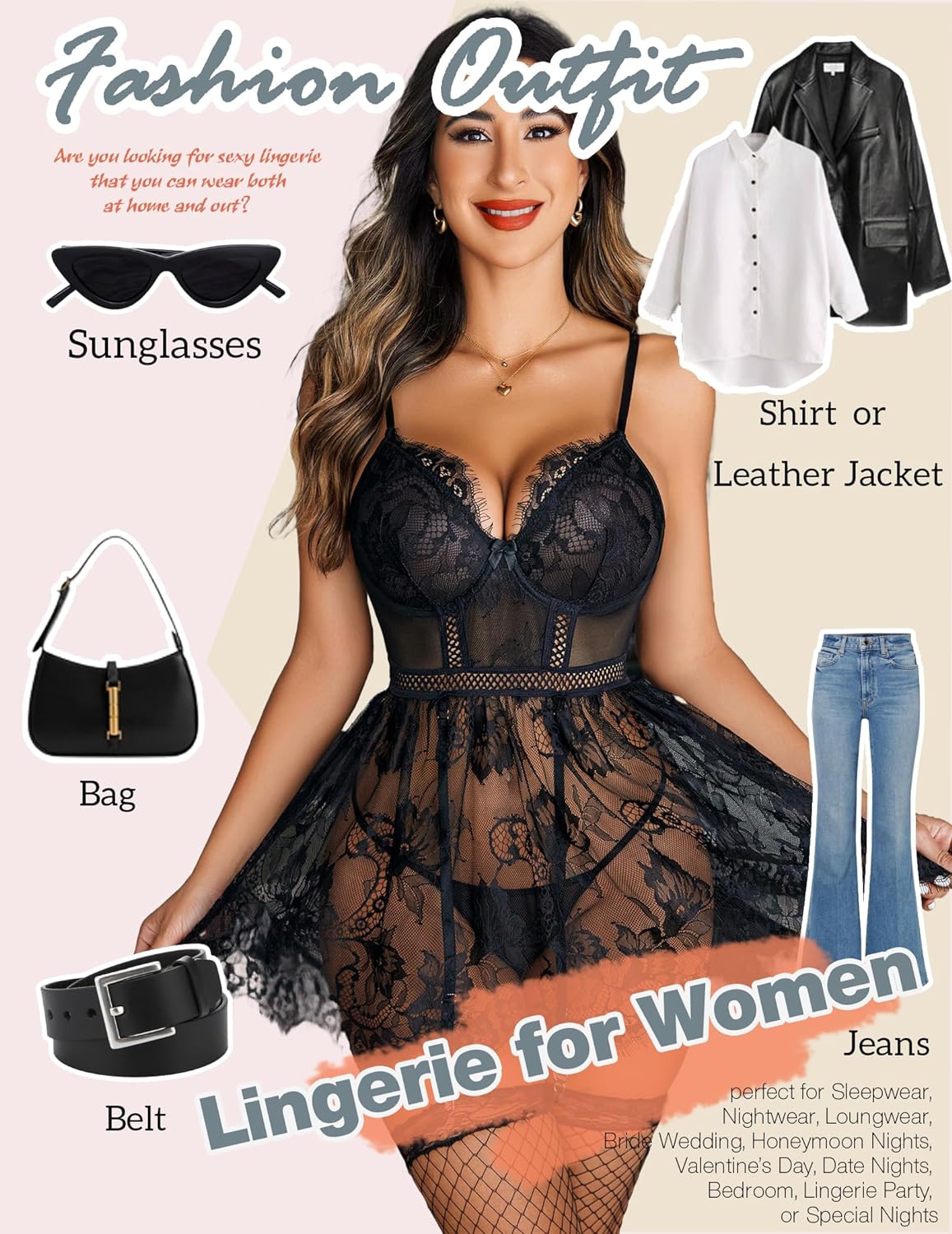 Avidlove Lingerie for Lace babydoll Sleepwear with Garter Belt Slip Dress S-XXL