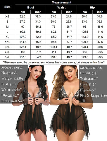 Avidlove Spitzen-Dessous, Frontverschluss, Babydoll, V-Ausschnitt, Nachtwäsche, Chemise, Nachthemd