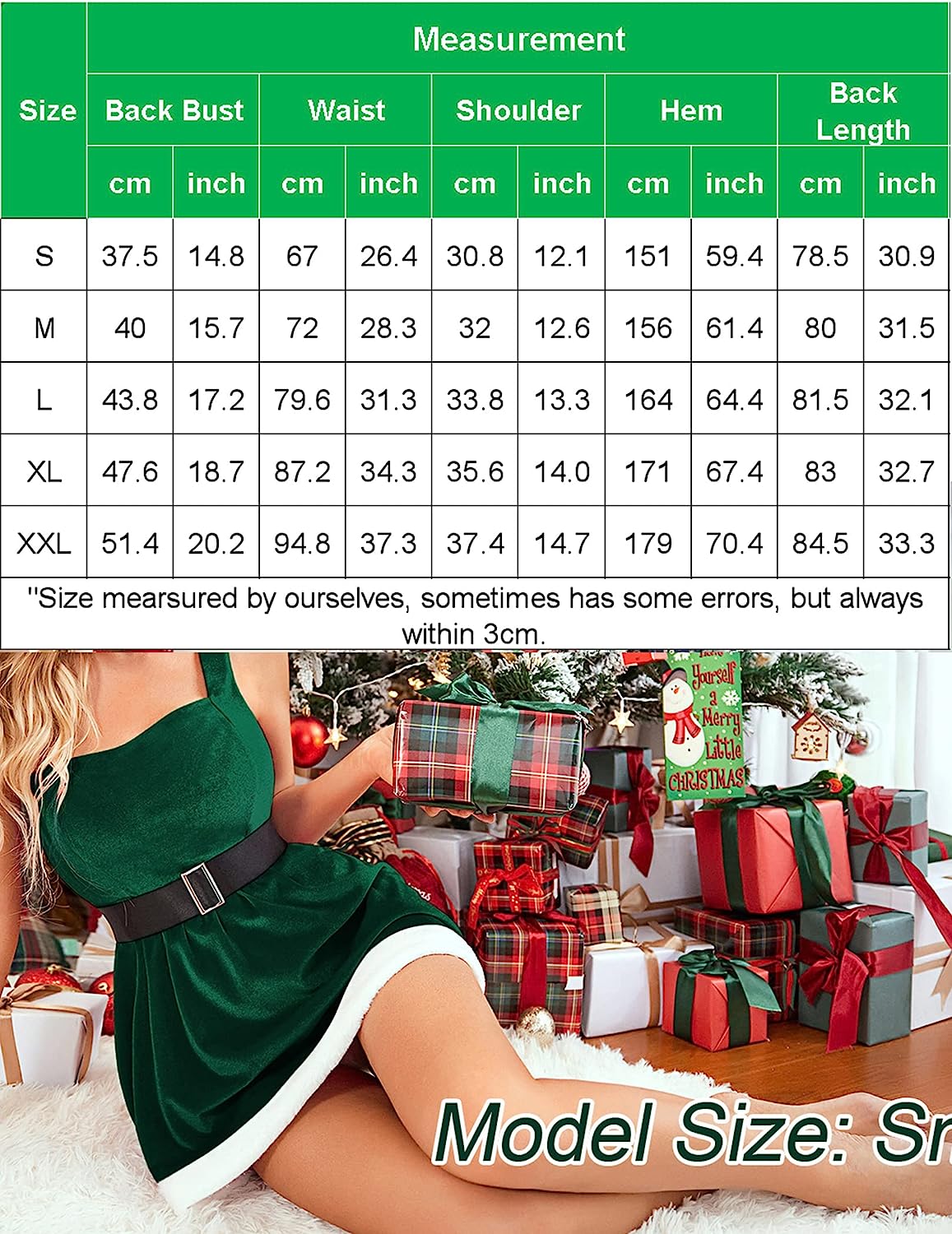 Avidlove Weihnachtskleid, Weihnachtsmann-Samt, A-Linien-Kleid mit Gürtel, Babydoll-Dessous 