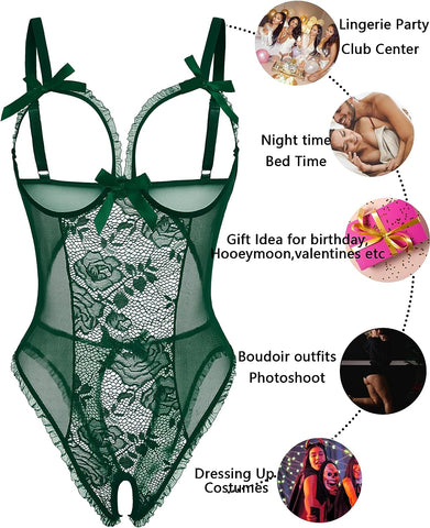 Avidlove Ouvert-Dessous-Outfits für einteilige Dessous, Spitze, Babydoll, Mini-Body 