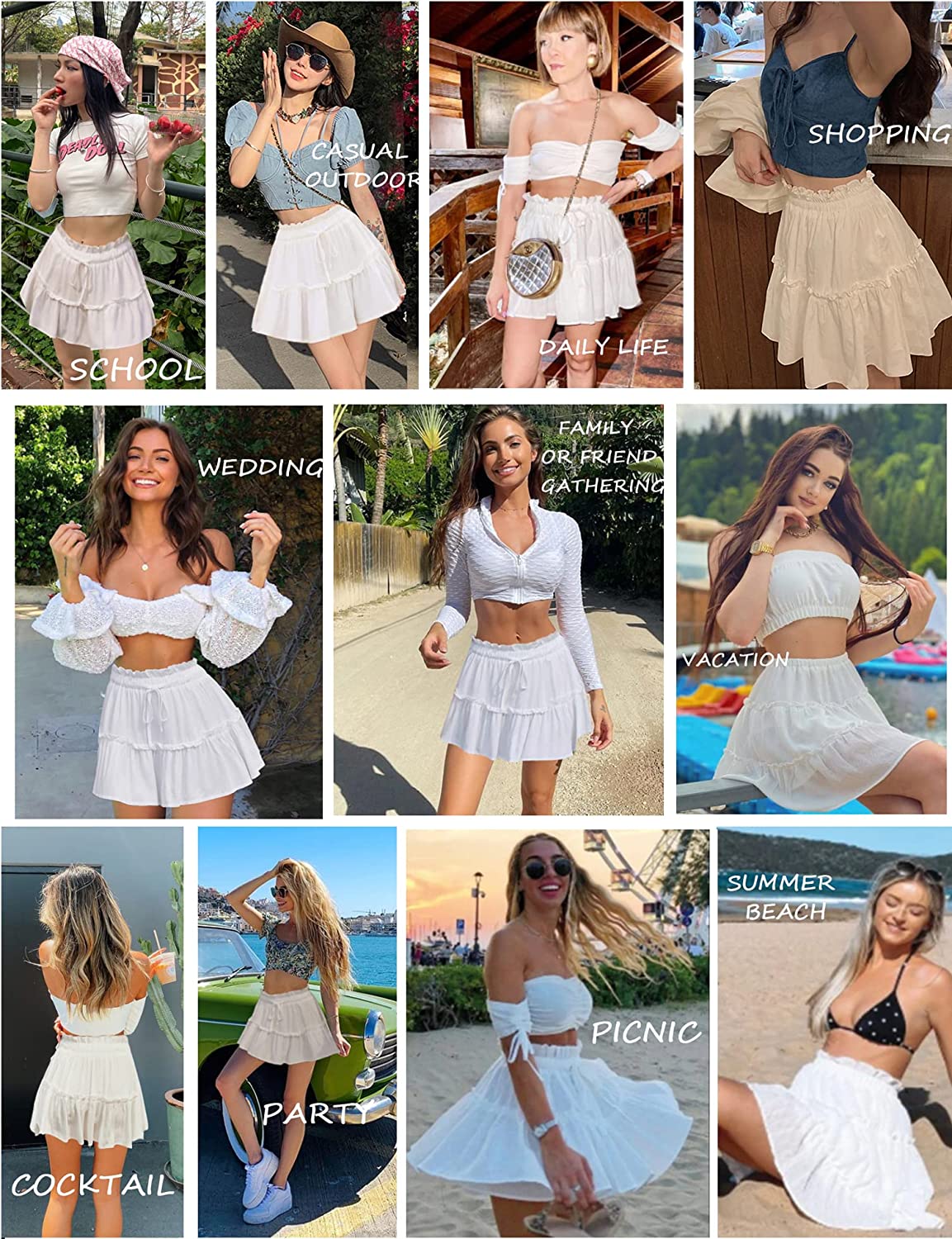 Avidlove Summer High Waist Ruffle Short Skirt A-Line Beach Mini Skirts with Drawstring