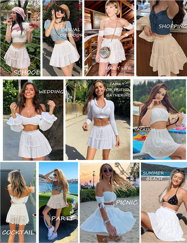 Avidlove Summer High Waist Ruffle Short Skirt A-Line Beach Mini Skirts with Drawstring