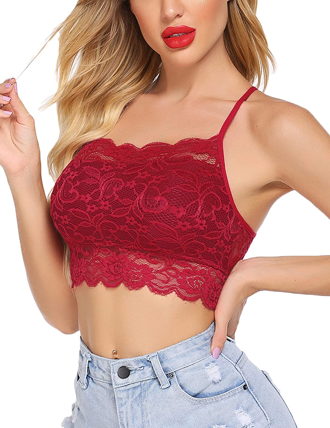 Avidlove Spitzen-Bralette für hochgeschlossene Camisoles, Racerback, doppellagiges bauchfreies Top 