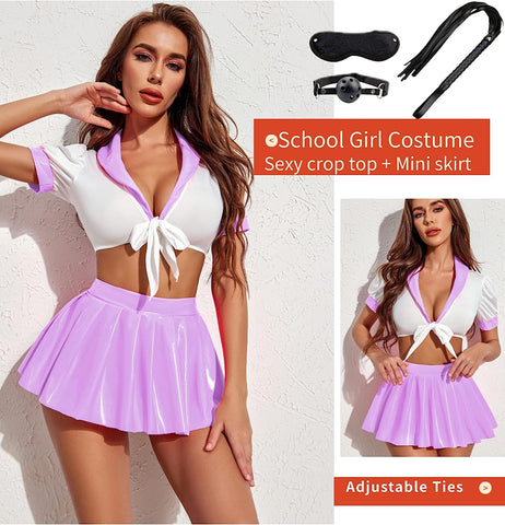 Conjunto de lencería Avidlove, conjunto de lencería de colegiala traviesa, conjunto de lencería de cosplay de estudiante con top y minifalda 