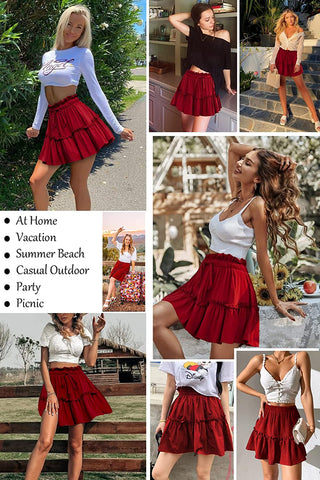 Avidlove Summer High Waist Ruffle Short Skirt A-Line Beach Mini Skirts with Drawstring