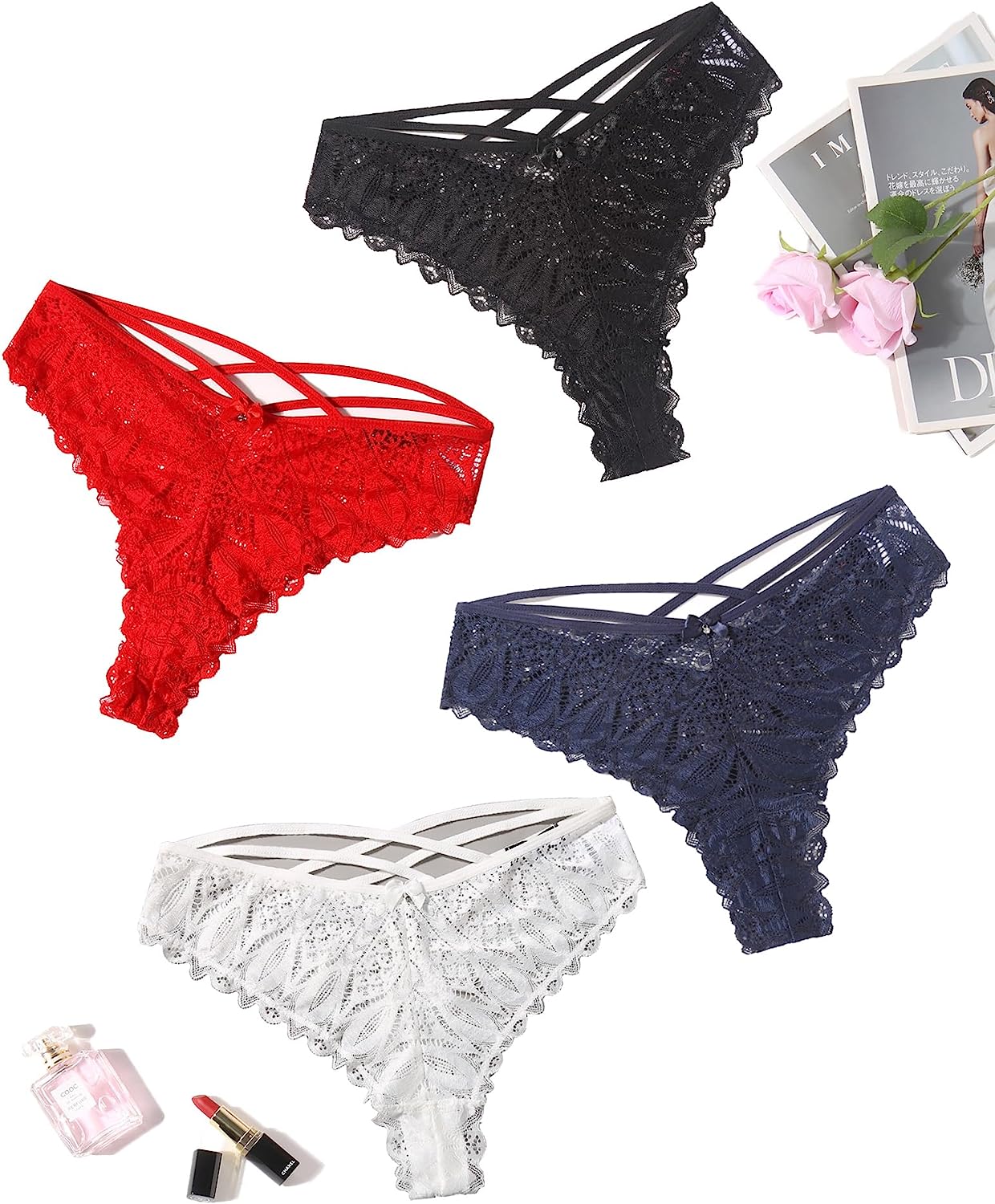 Avidlove Cheeky Panties for Lace Criss Cross Bikini Underwear Pack