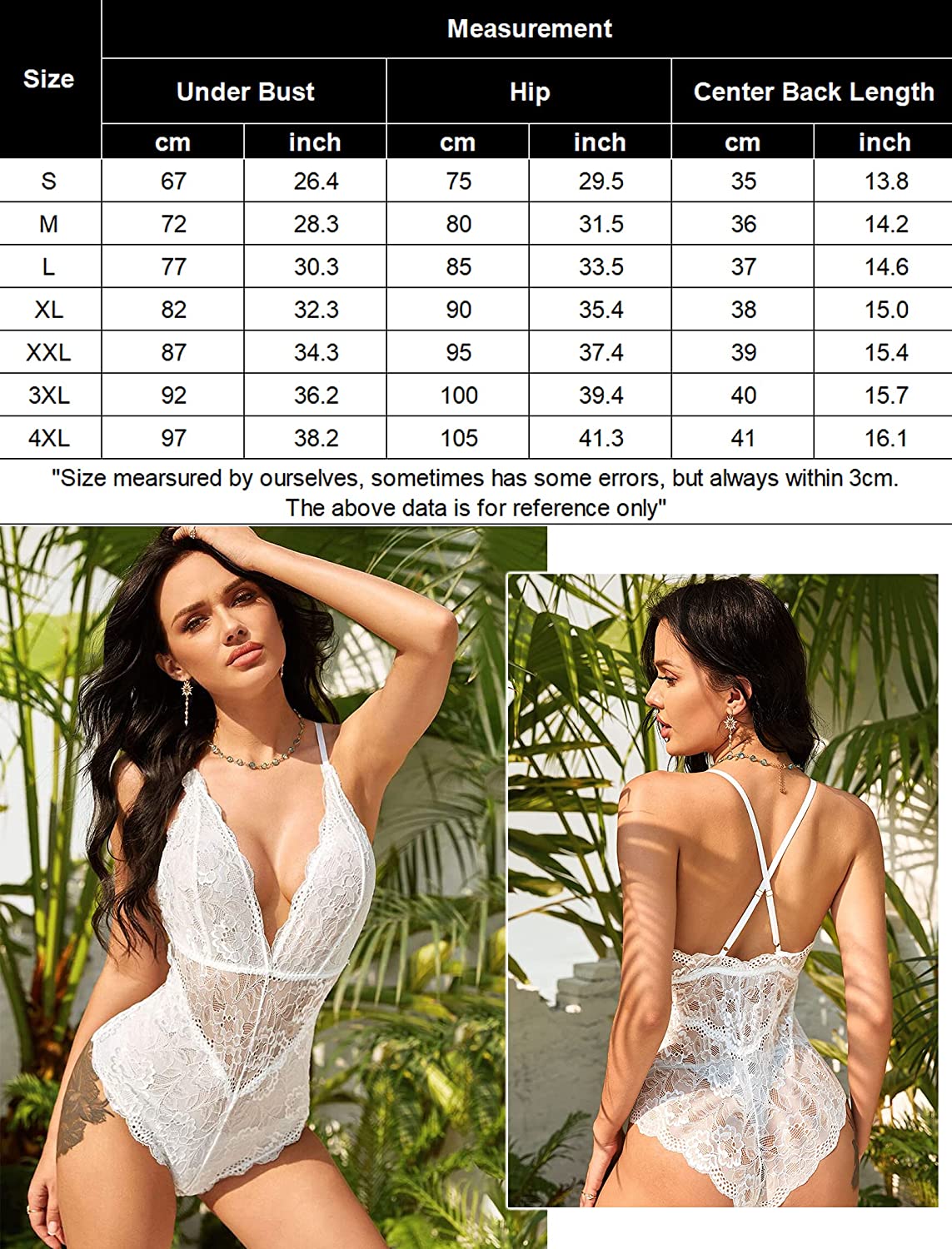 Avidlove Snap Crotch Lingerie Lace Bodysuit Deep V Teddy One Piece Lace Babydoll