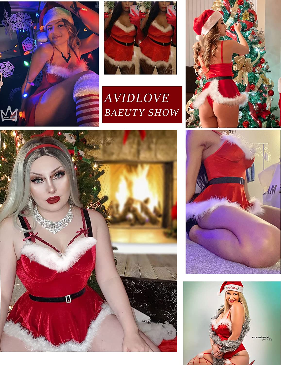 Avidlove Christmas Lingerie Santa Costume For V Neck Velvet Lingerie