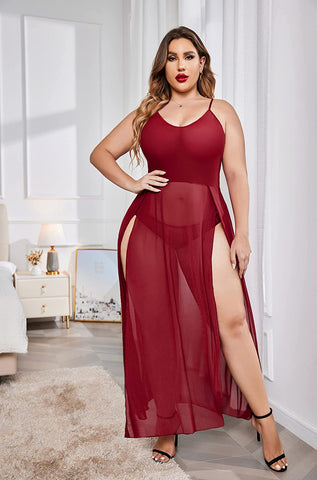 Vestido de talla grande Avidlove para babydoll, camisón largo de malla con tirantes, ropa de dormir exótica con aberturas laterales 