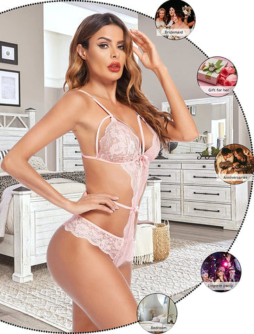 Body de encaje de Avidlove Lingerie con tiras y mini body de una pieza tipo babydoll 