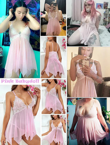 Avidlove Spitzen-Dessous, Frontverschluss, Babydoll, V-Ausschnitt, Nachtwäsche, Chemise, Nachthemd