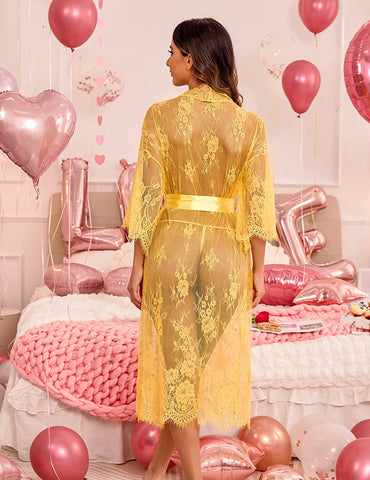 Avidlove Long Lace Lingerie Kimono Robe Sheer Babydoll Nightgown Nightdress