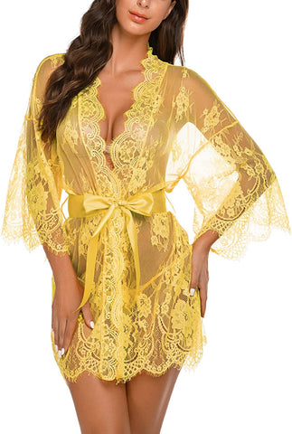 Avidlove Lace Kimono Robe Babydoll Lingerie Mesh Nightgown S-5XL