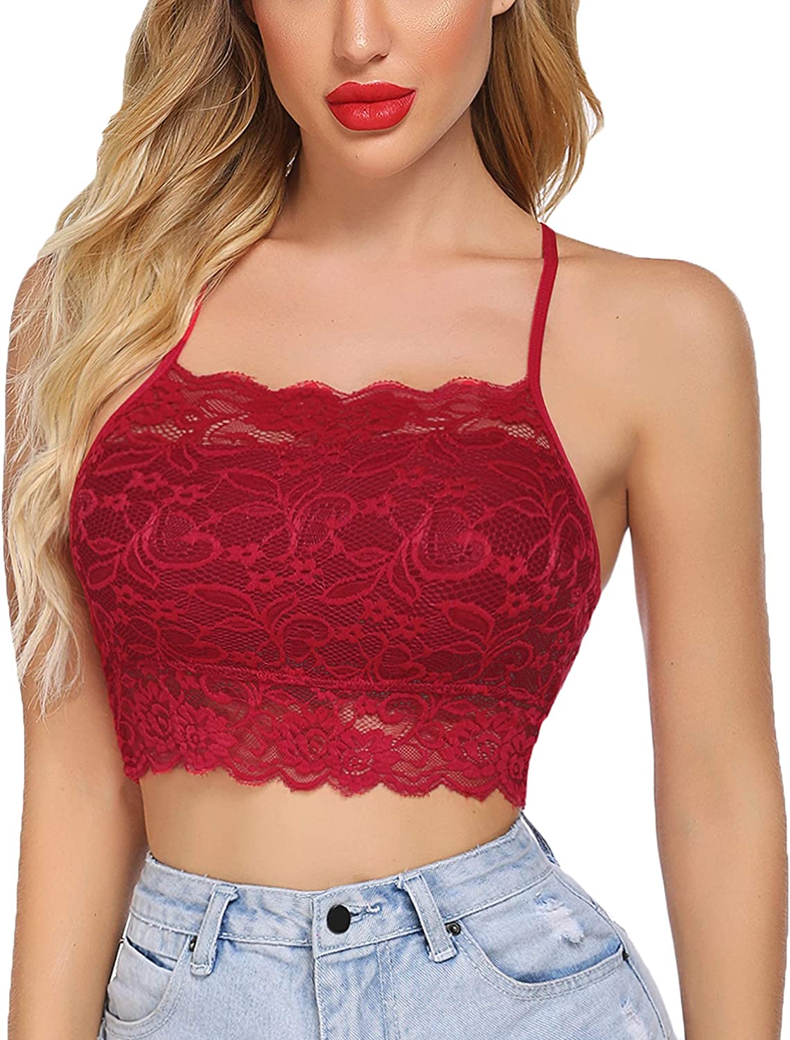 Avidlove Spitzen-Bralette für hochgeschlossene Camisoles, Racerback, doppellagiges bauchfreies Top 