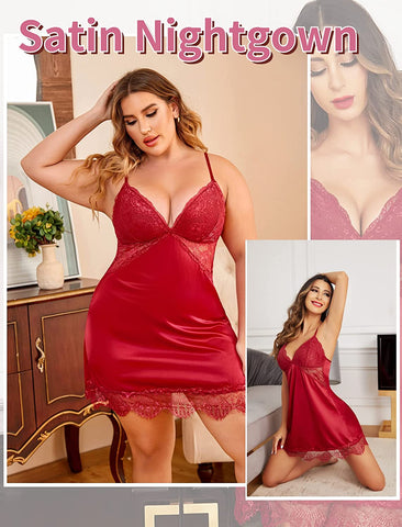 Avidlove Seidennachthemd Spitze Nachtwäsche Satin Ärmelloses Chemise Kleid