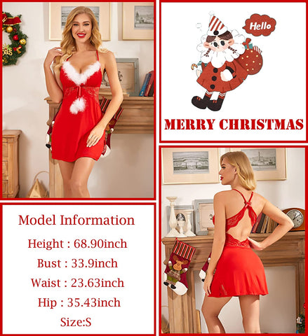 Avidlove Lace Modal Christmas Sleepwear Chemises V-Neck Full Slip Babydoll Nightgown